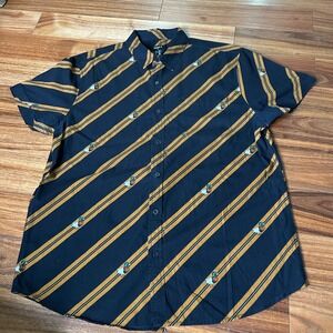 Forever 21‎ Men's XL Novelty Duck Print Striped Short Sleeve Button Up Shirt